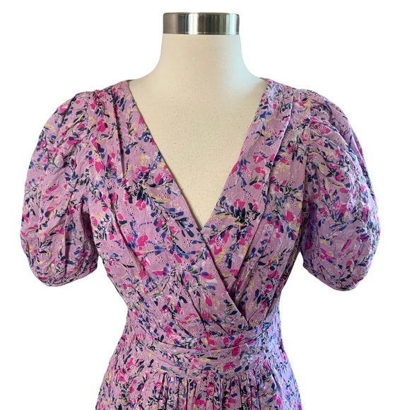 French Connection New With Tags Flores Puff Sleeve Dress In Mauve Mist Multi - Picture 8 of 11